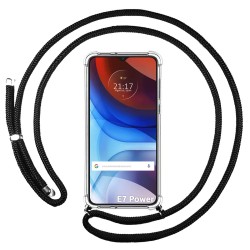 Funda Colgante Transparente para Motorola Moto E7 Power con Cordon Negro