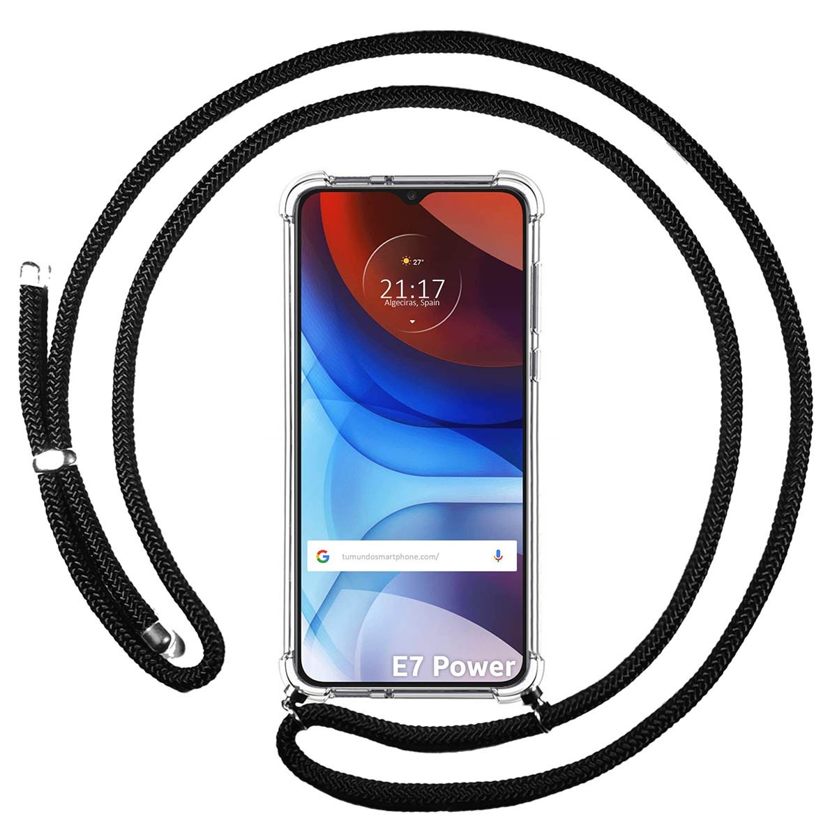 Funda Colgante Transparente para Motorola Moto E7 Power con Cordon Negro