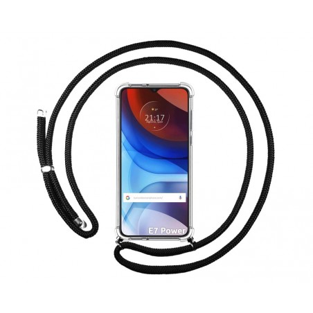 Funda Colgante Transparente para Motorola Moto E7 Power con Cordon Negro