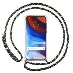 Funda Colgante Transparente para Motorola Moto E7 Power con Cordon Verde / Dorado