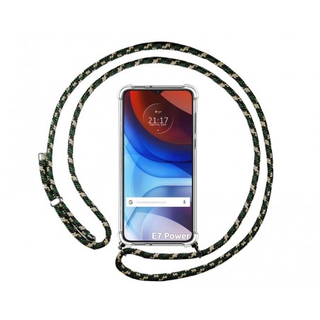 Funda Colgante Transparente para Motorola Moto E7 Power con Cordon Verde / Dorado