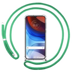 Funda Colgante Transparente para Motorola Moto E7 Power con Cordon Verde Agua