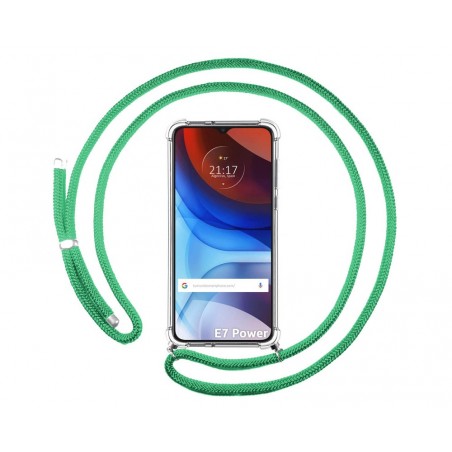 Funda Colgante Transparente para Motorola Moto E7 Power con Cordon Verde Agua