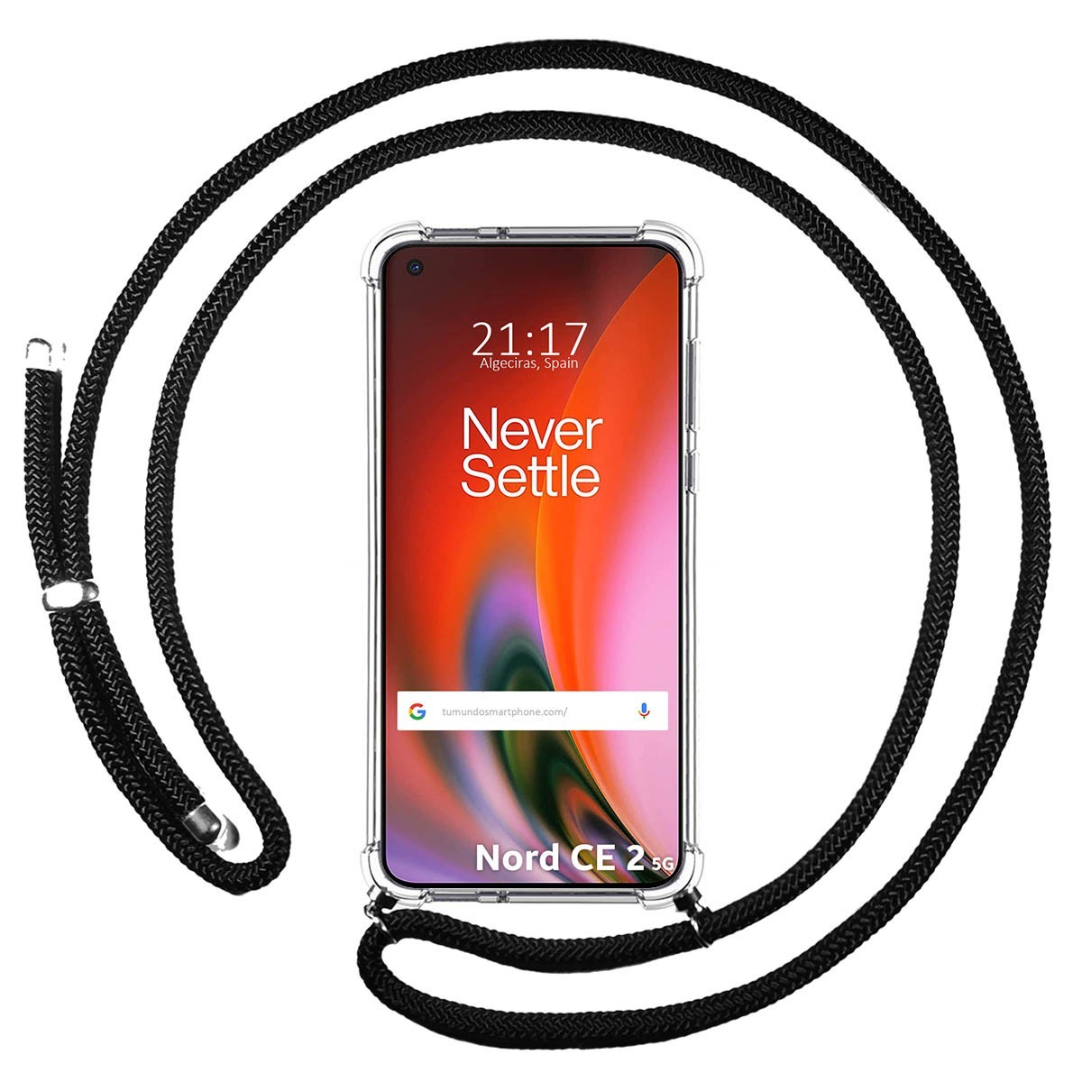 Funda Colgante Transparente para OnePlus Nord 2 5G con Cordon Negro