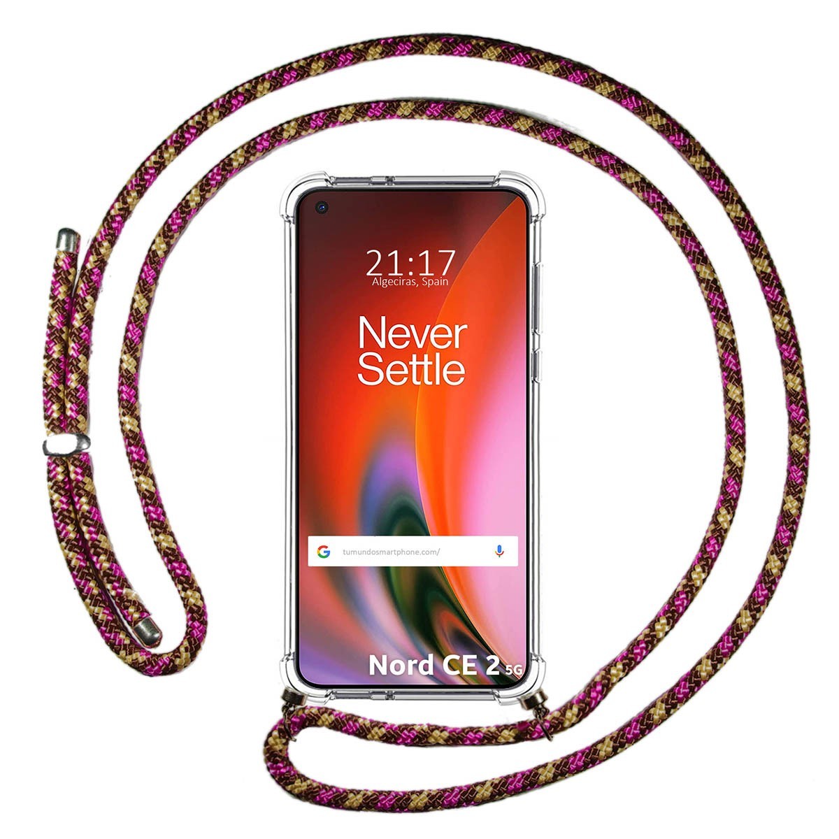 Funda Colgante Transparente para OnePlus Nord 2 5G con Cordon Rosa / Dorado