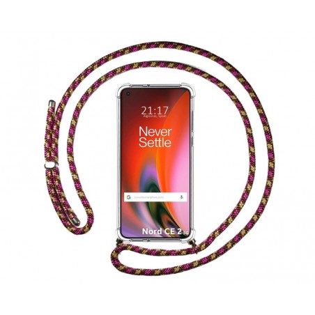 Funda Colgante Transparente para OnePlus Nord 2 5G con Cordon Rosa / Dorado
