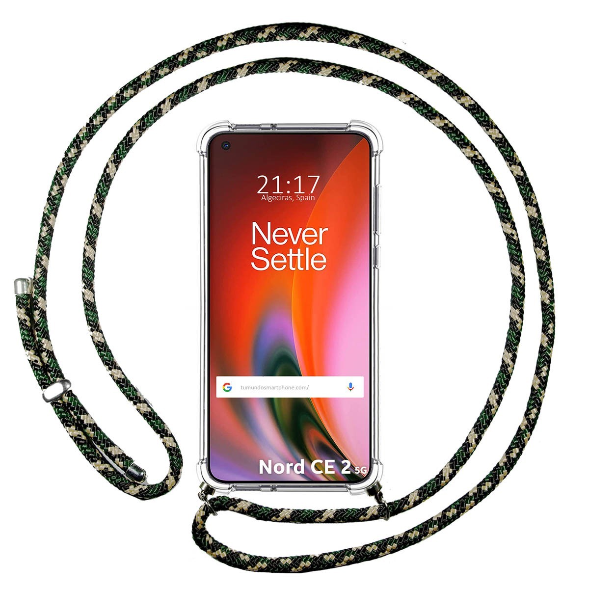 Funda Colgante Transparente para OnePlus Nord 2 5G con Cordon Verde / Dorado