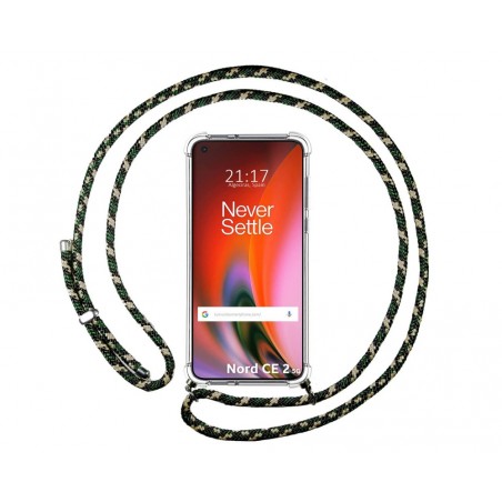 Funda Colgante Transparente para OnePlus Nord 2 5G con Cordon Verde / Dorado