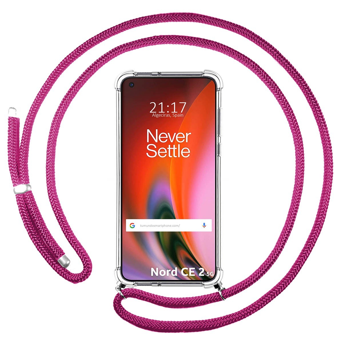 Funda Colgante Transparente para OnePlus Nord 2 5G con Cordon Rosa Fucsia