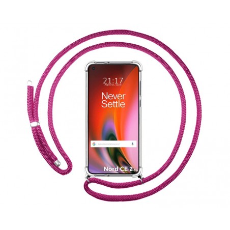 Funda Colgante Transparente para OnePlus Nord 2 5G con Cordon Rosa Fucsia