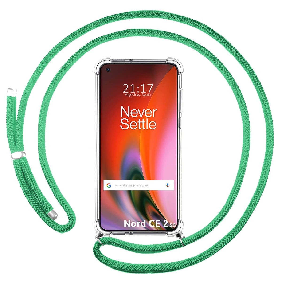 Funda Colgante Transparente para OnePlus Nord 2 5G con Cordon Verde Agua