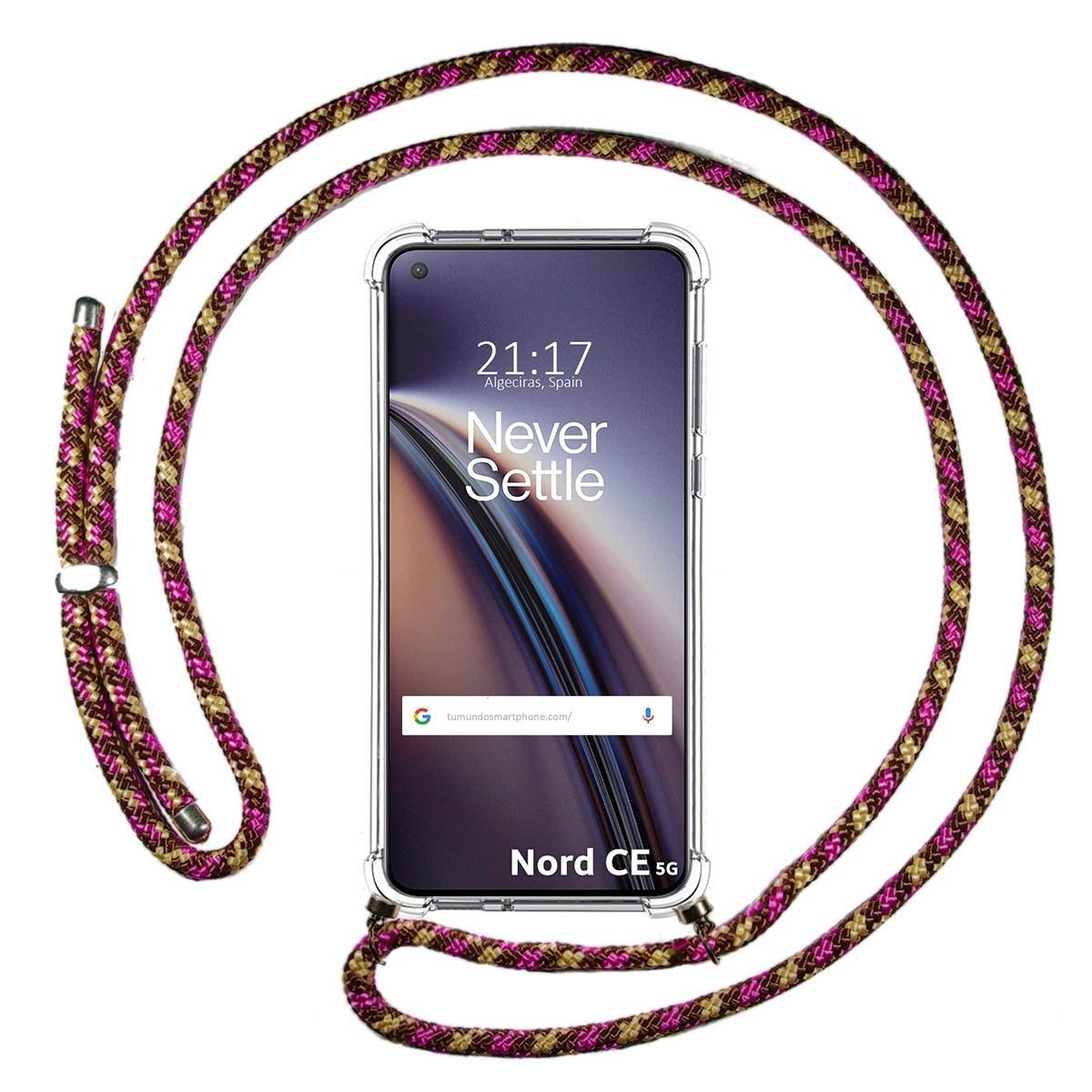 Funda Colgante Transparente para OnePlus Nord CE 5G con Cordon Rosa / Dorado