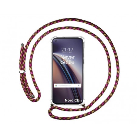 Funda Colgante Transparente para OnePlus Nord CE 5G con Cordon Rosa / Dorado
