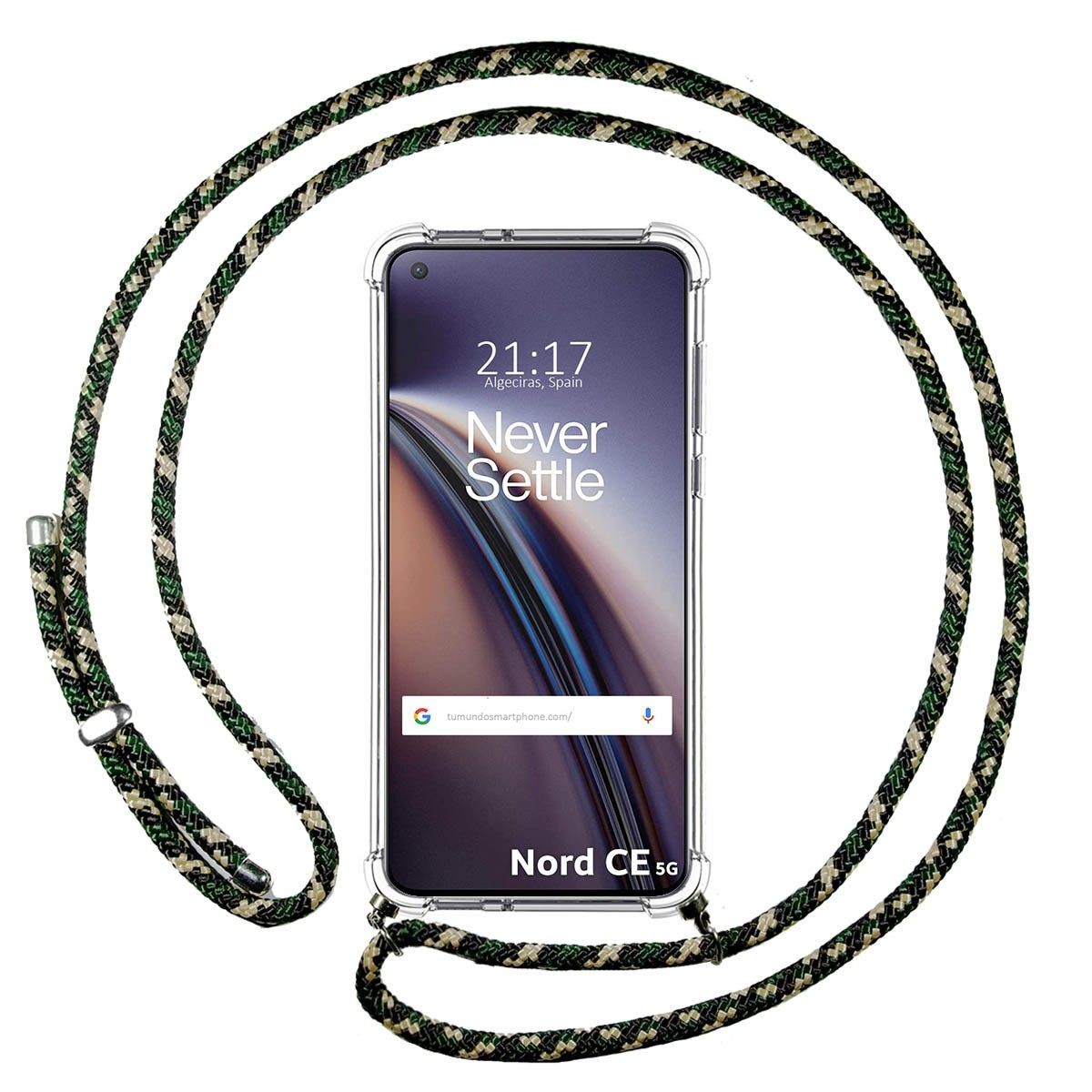 Funda Colgante Transparente para OnePlus Nord CE 5G con Cordon Verde / Dorado