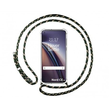 Funda Colgante Transparente para OnePlus Nord CE 5G con Cordon Verde / Dorado