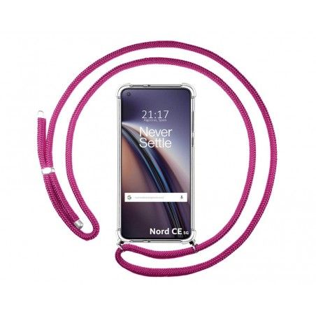 Funda Colgante Transparente para OnePlus Nord CE 5G con Cordon Rosa Fucsia