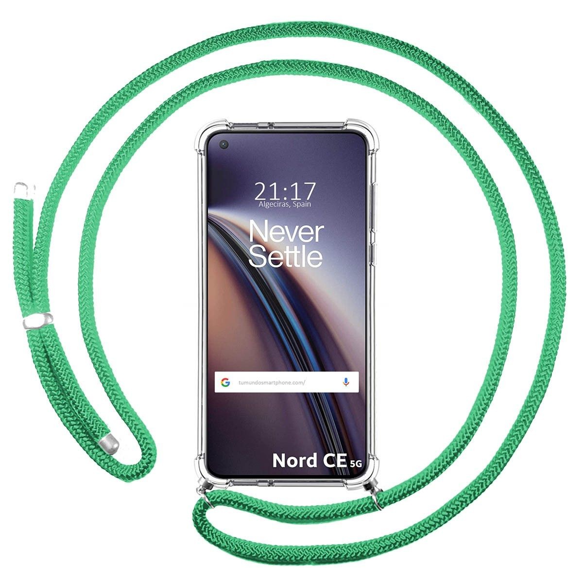 Funda Colgante Transparente para OnePlus Nord CE 5G con Cordon Verde Agua