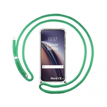 Funda Colgante Transparente para OnePlus Nord CE 5G con Cordon Verde Agua