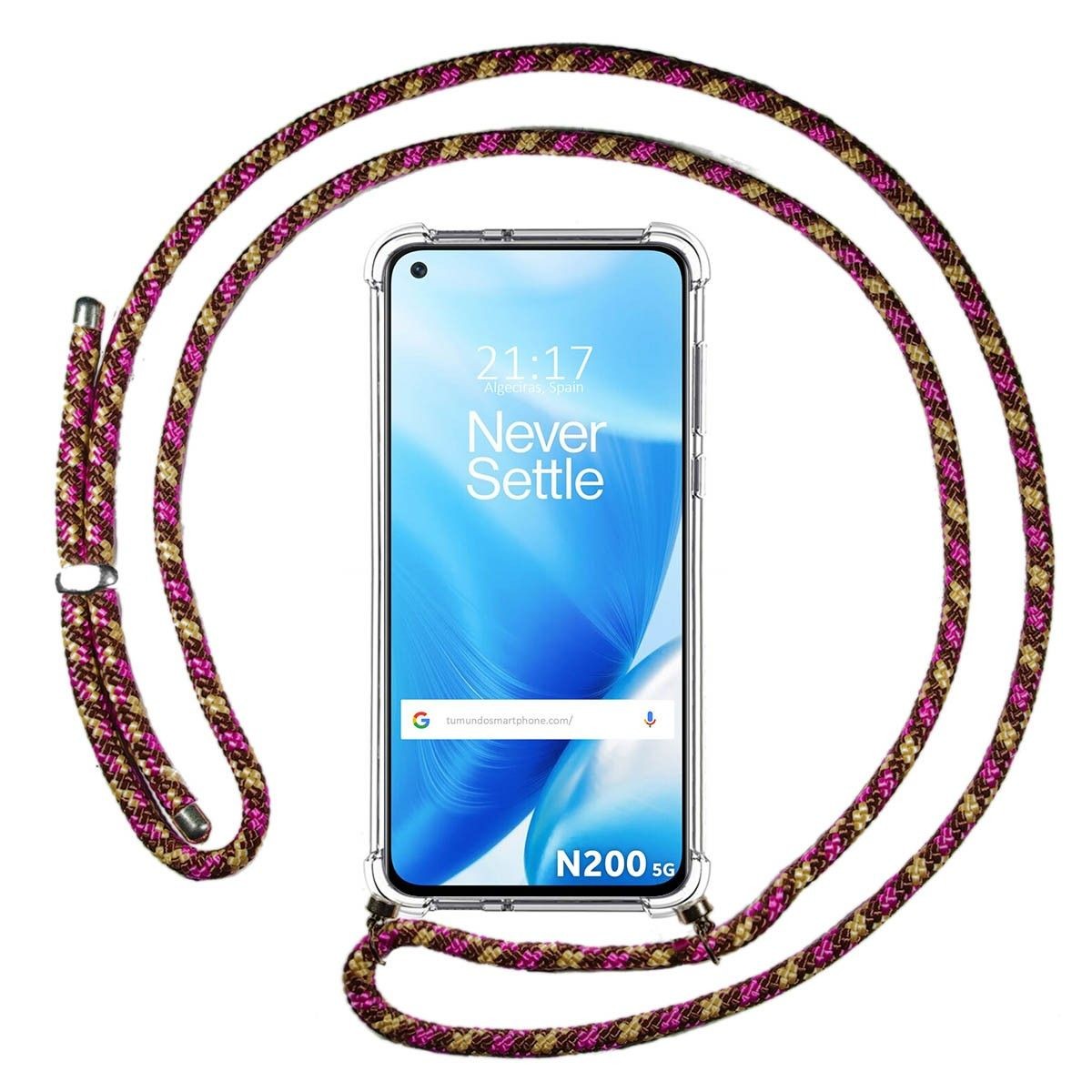 Funda Colgante Transparente para OnePlus Nord N200 5G con Cordon Rosa / Dorado