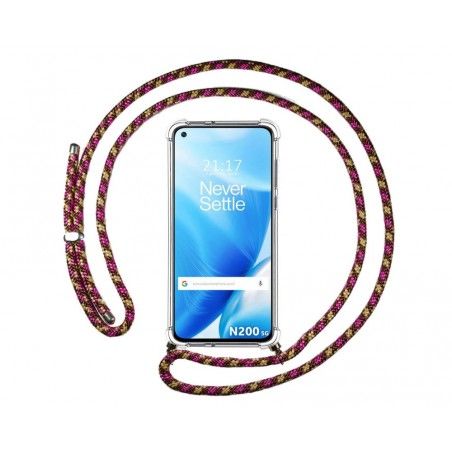 Funda Colgante Transparente para OnePlus Nord N200 5G con Cordon Rosa / Dorado