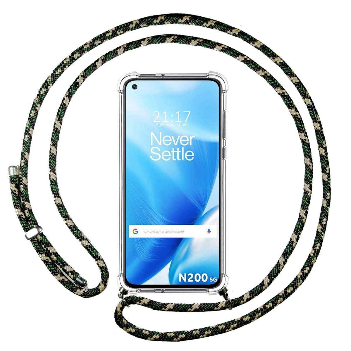 Funda Colgante Transparente para OnePlus Nord N200 5G con Cordon Verde / Dorado