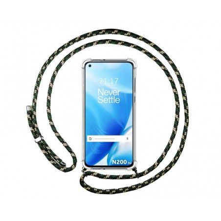 Funda Colgante Transparente para OnePlus Nord N200 5G con Cordon Verde / Dorado