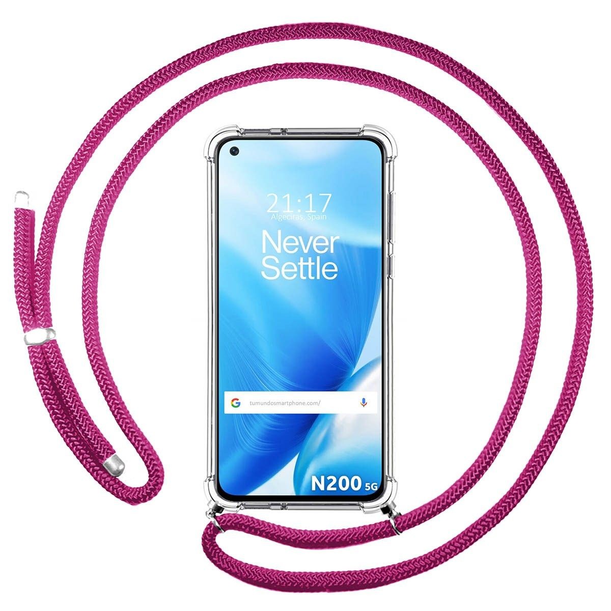 Funda Colgante Transparente para OnePlus Nord N200 5G con Cordon Rosa Fucsia