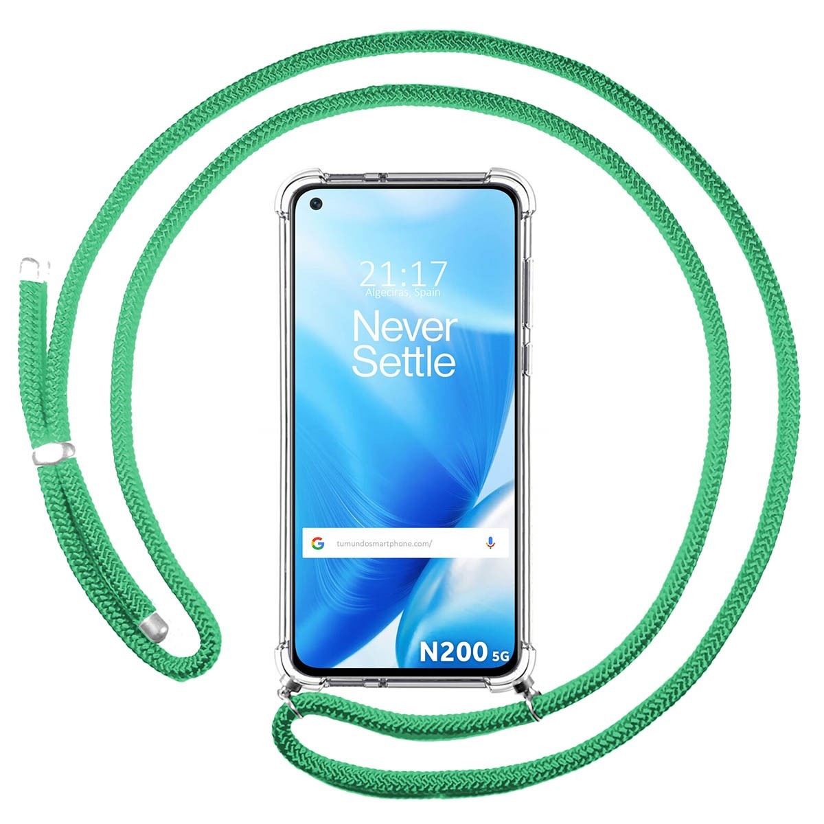 Funda Colgante Transparente para OnePlus Nord N200 5G con Cordon Verde Agua