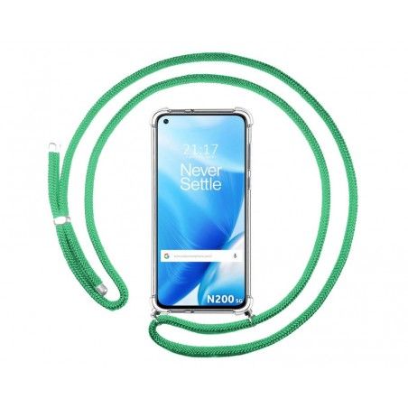 Funda Colgante Transparente para OnePlus Nord N200 5G con Cordon Verde Agua