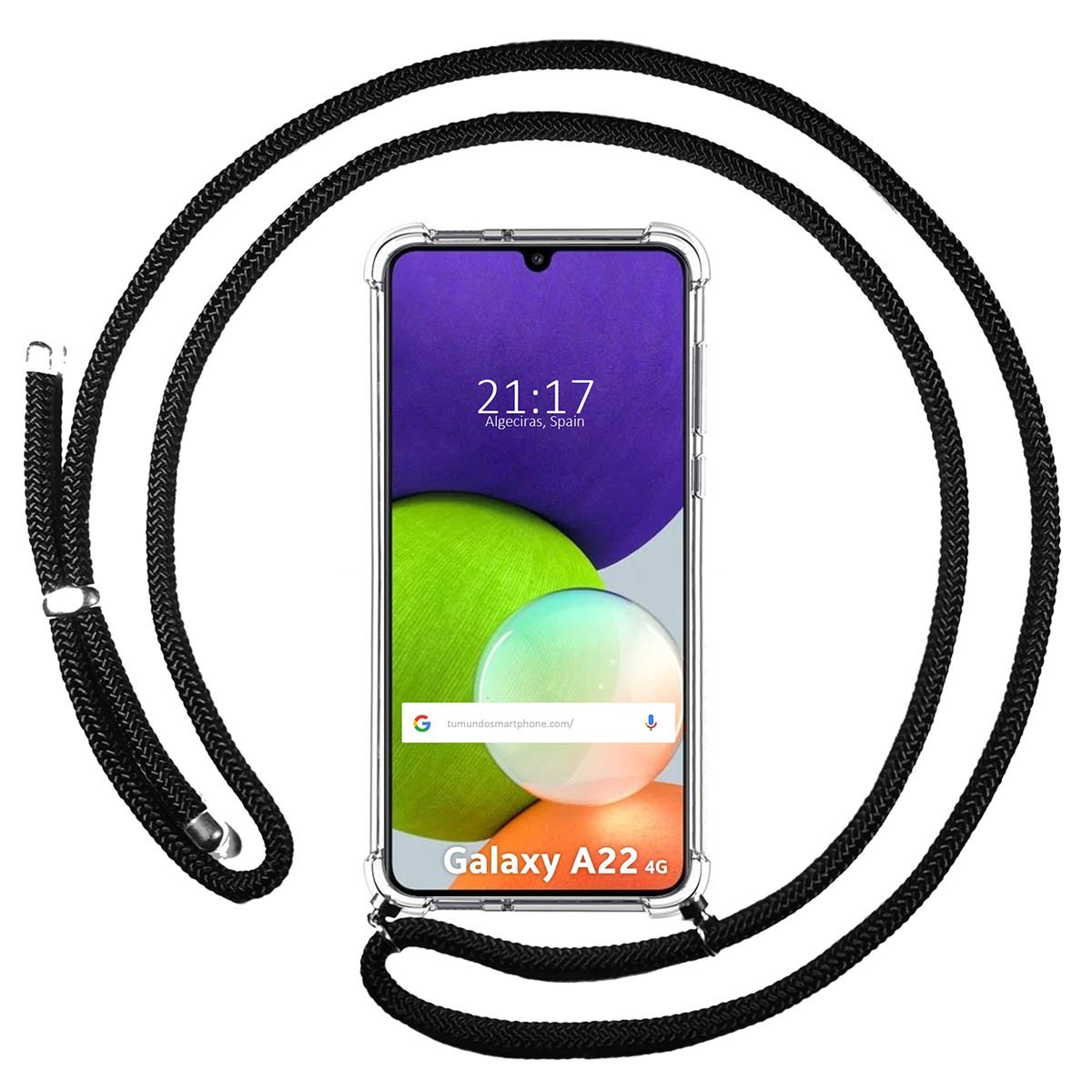 Funda Colgante Transparente para Samsung Galaxy A22 4G / M22 con Cordon Negro