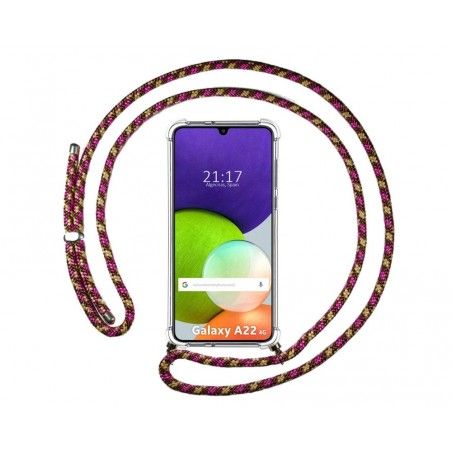 Funda Colgante Transparente para Samsung Galaxy A22 4G / M22 con Cordon Rosa / Dorado