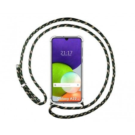 Funda Colgante Transparente para Samsung Galaxy A22 4G / M22 con Cordon Verde / Dorado