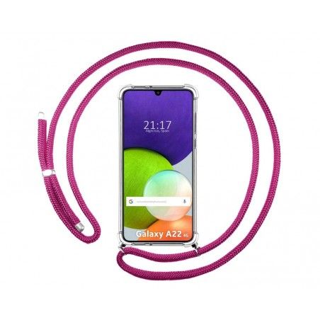 Funda Colgante Transparente para Samsung Galaxy A22 4G / M22 con Cordon Rosa Fucsia