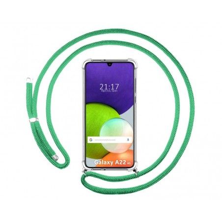 Funda Colgante Transparente para Samsung Galaxy A22 4G / M22 con Cordon Verde Agua