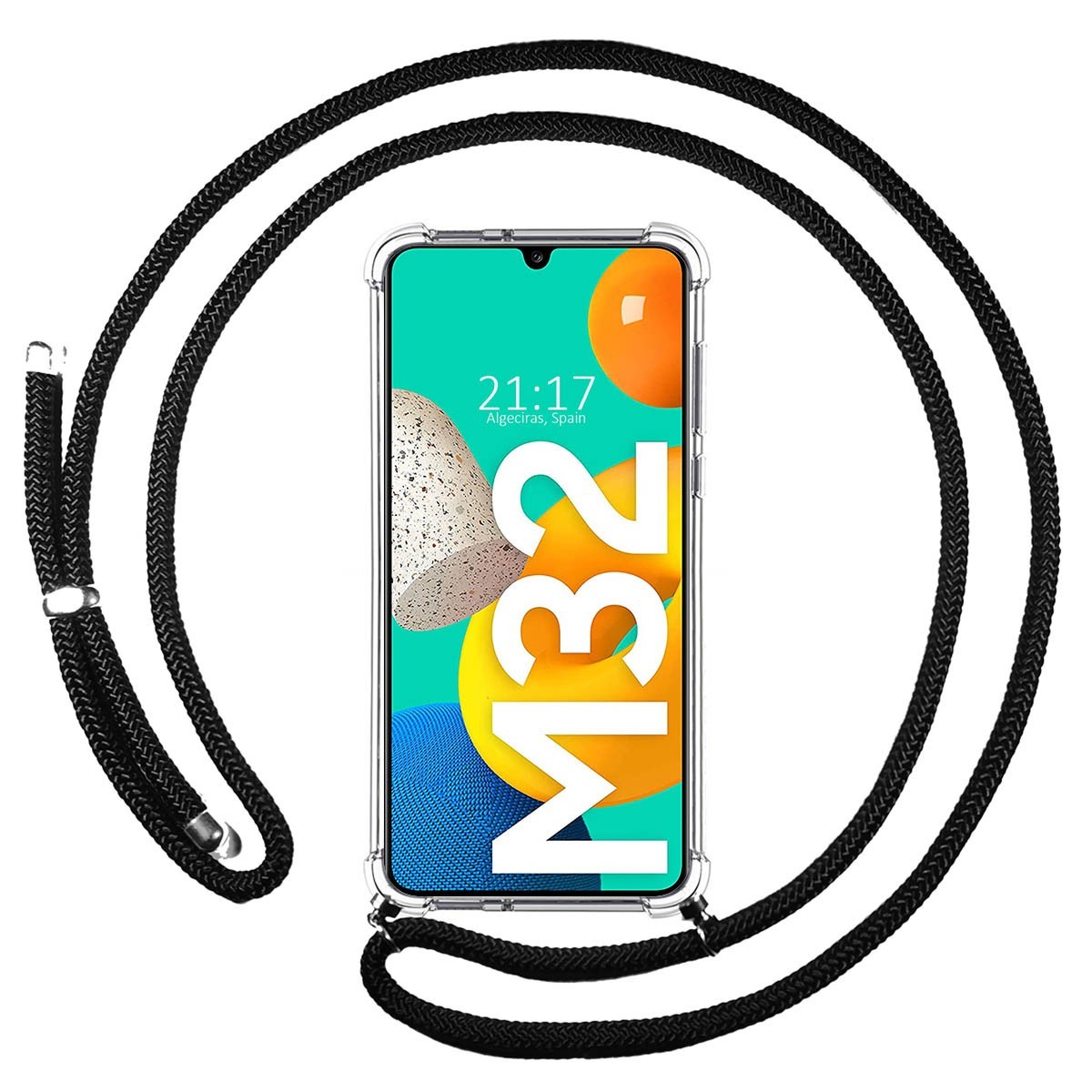 Funda Colgante Transparente para Samsung Galaxy M32 con Cordon Negro