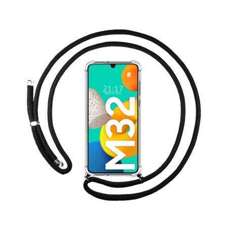 Funda Colgante Transparente para Samsung Galaxy M32 con Cordon Negro