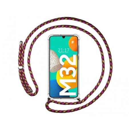 Funda Colgante Transparente para Samsung Galaxy M32 con Cordon Rosa / Dorado