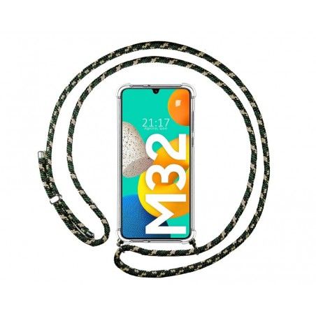 Funda Colgante Transparente para Samsung Galaxy M32 con Cordon Verde / Dorado