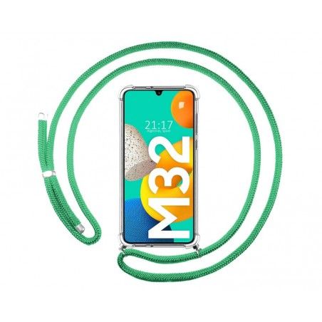 Funda Colgante Transparente para Samsung Galaxy M32 con Cordon Verde Agua