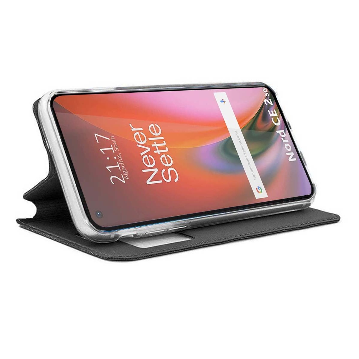 Funda Libro Soporte con Ventana para OnePlus Nord 2 5G color Negra