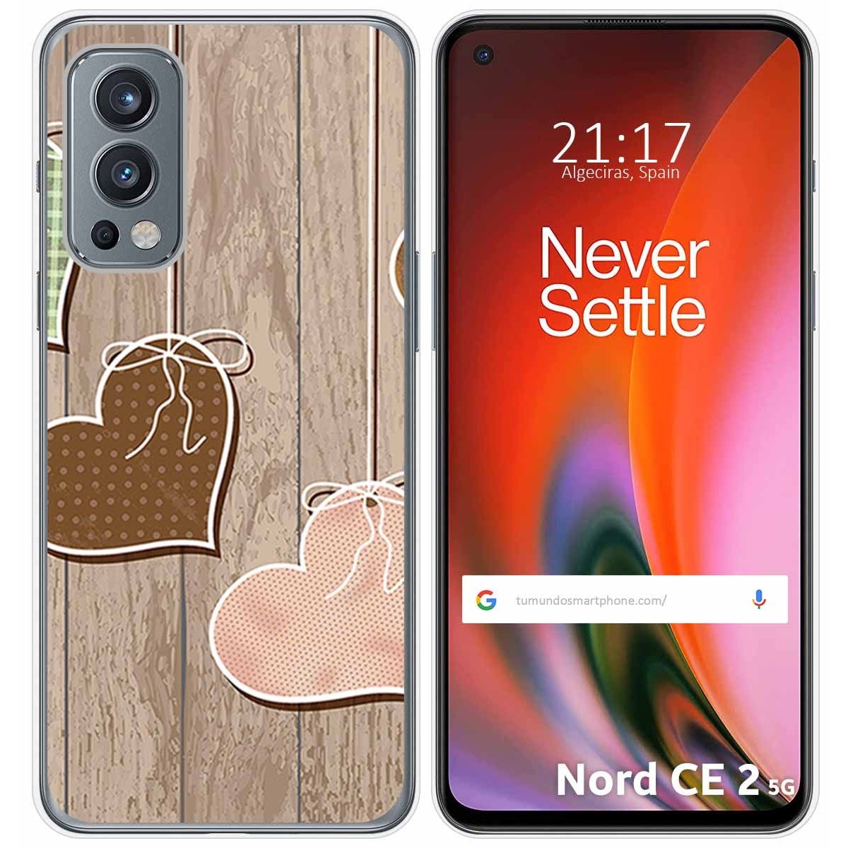 Funda Silicona para OnePlus Nord 2 5G diseño Corazones Madera Dibujos