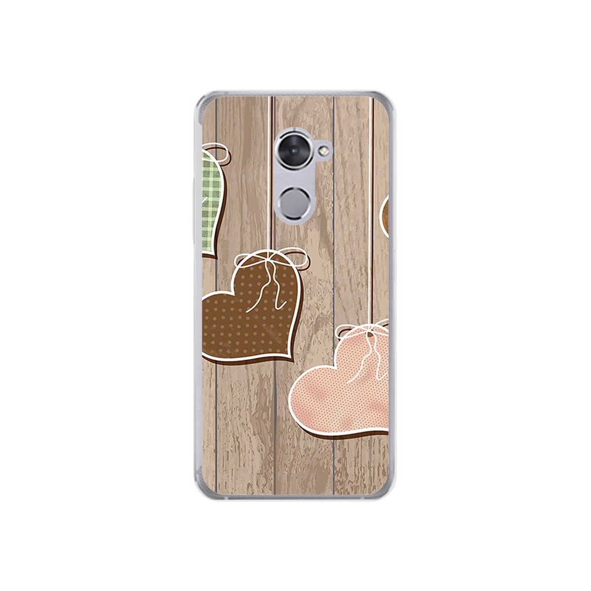 Funda Gel Tpu para Vodafone Smart V8 Diseño Corazones Madera Dibujos