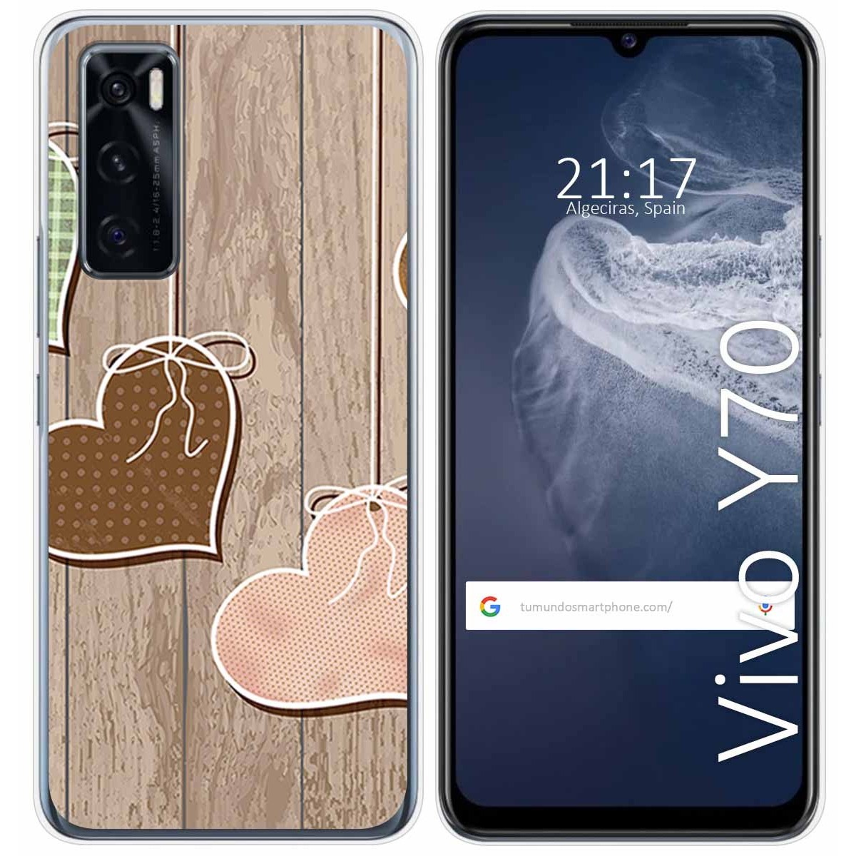 Funda Silicona para Vivo Y70 diseño Corazones Madera Dibujos