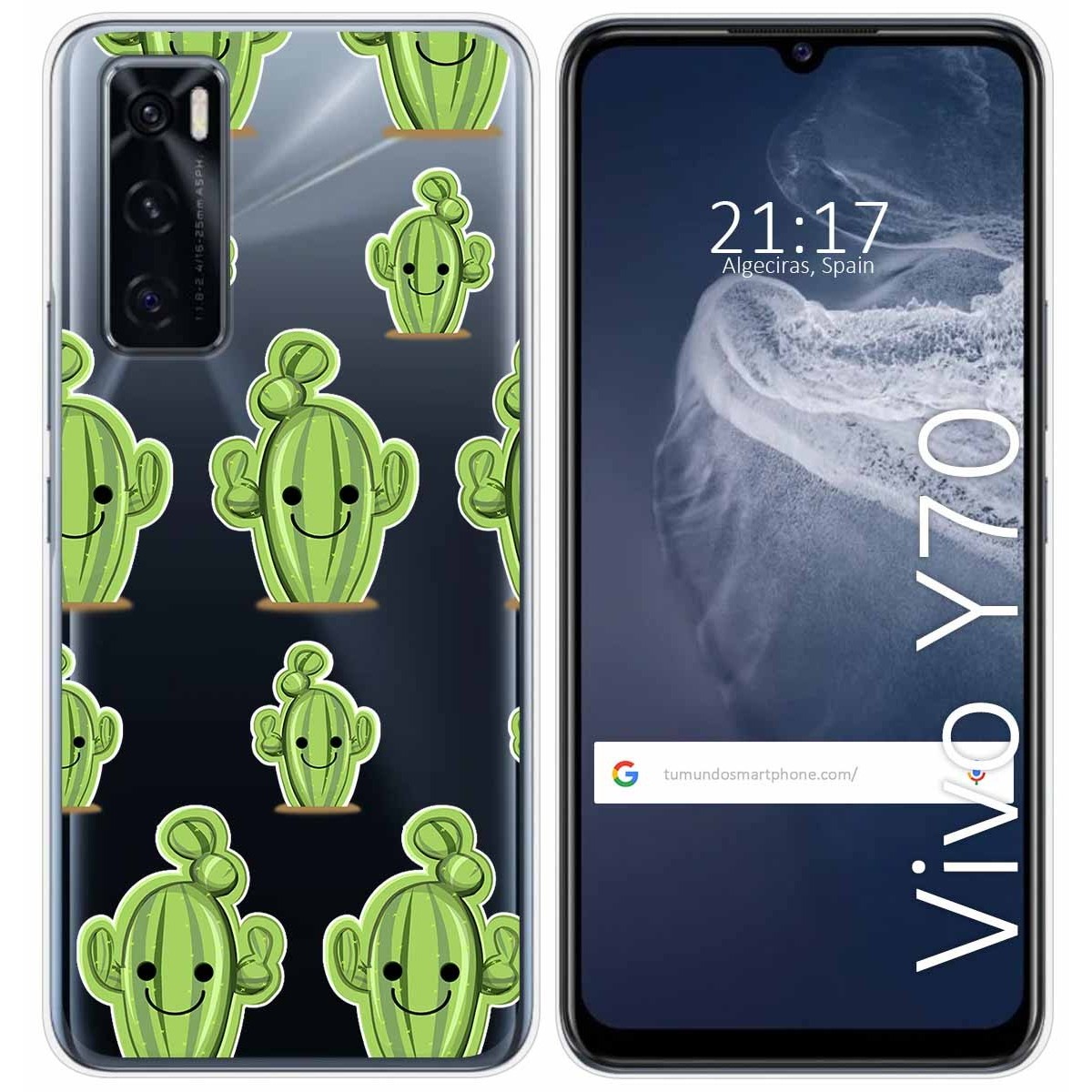 Funda Silicona Transparente para Vivo Y70 diseño Cactus Dibujos