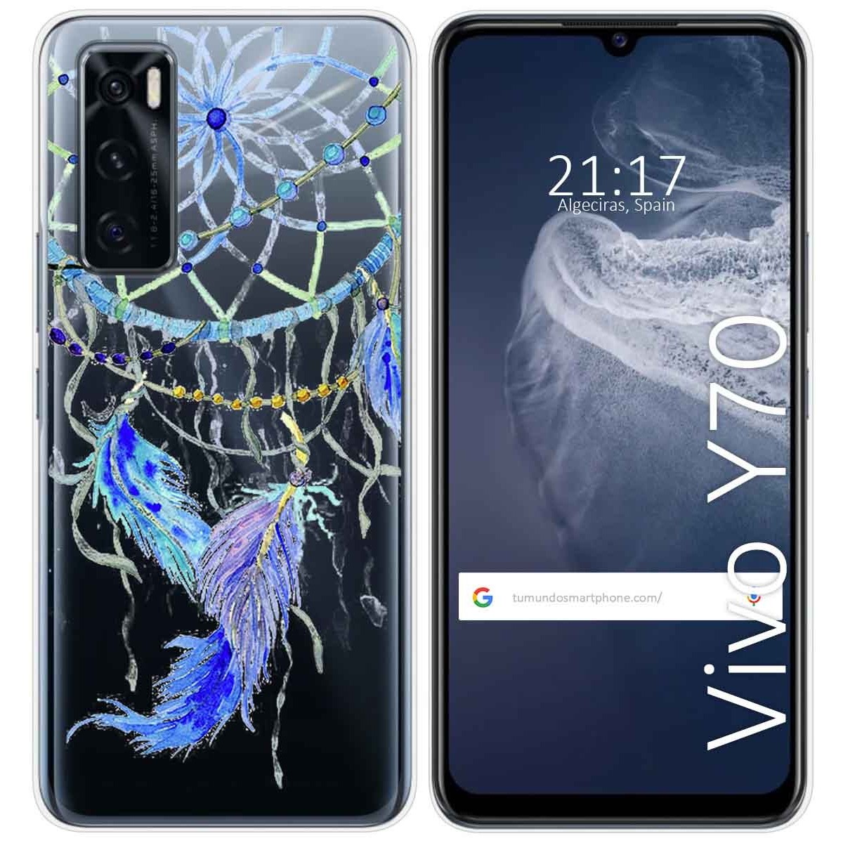 Funda Silicona Transparente para Vivo Y70 diseño Plumas Dibujos