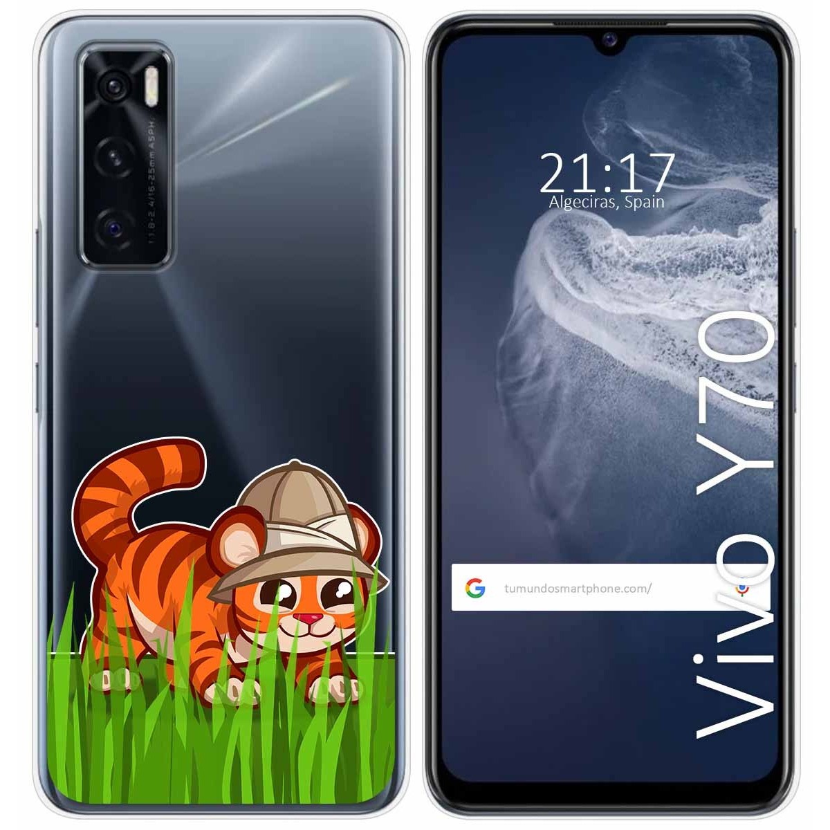 Funda Silicona Transparente para Vivo Y70 diseño Tigre Dibujos