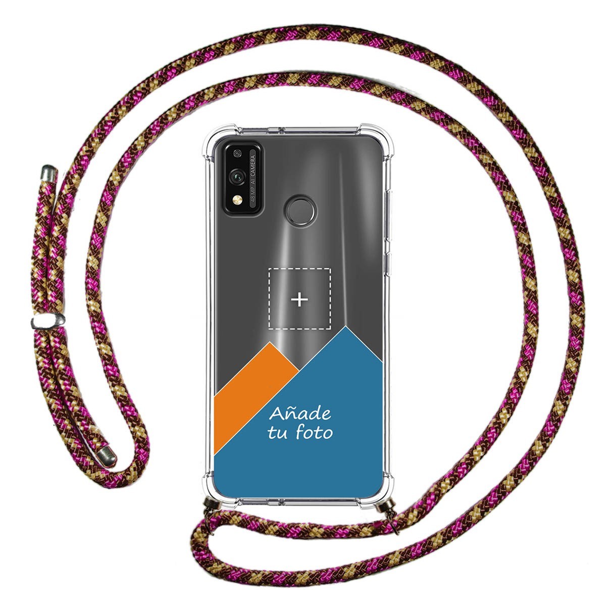 Personaliza tu Funda Colgante Transparente para Huawei Honor 9X Lite con Cordon Rosa / Dorado Dibujo Personalizada