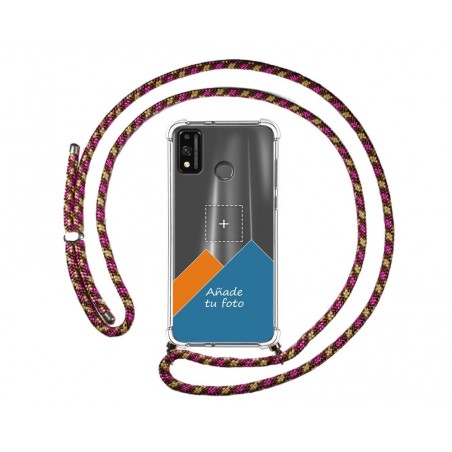 Personaliza tu Funda Colgante Transparente para Huawei Honor 9X Lite con Cordon Rosa / Dorado Dibujo Personalizada