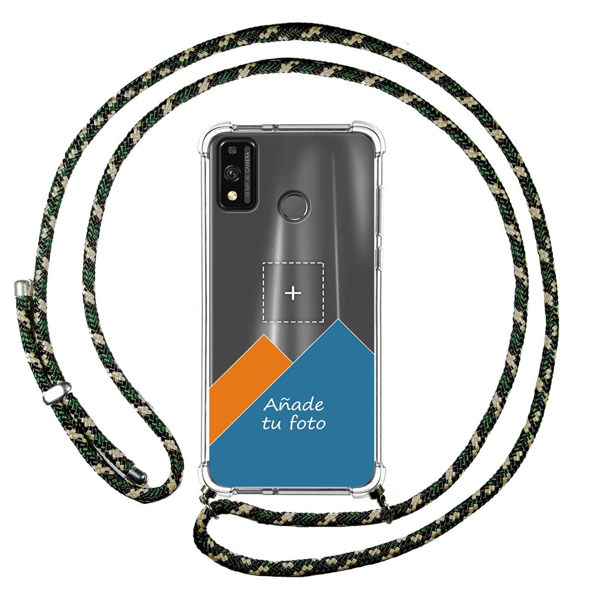 Personaliza tu Funda Colgante Transparente para Huawei Honor 9X Lite con Cordon Verde / Dorado Dibujo Personalizada