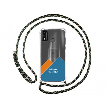 Personaliza tu Funda Colgante Transparente para Huawei Honor 9X Lite con Cordon Verde / Dorado Dibujo Personalizada